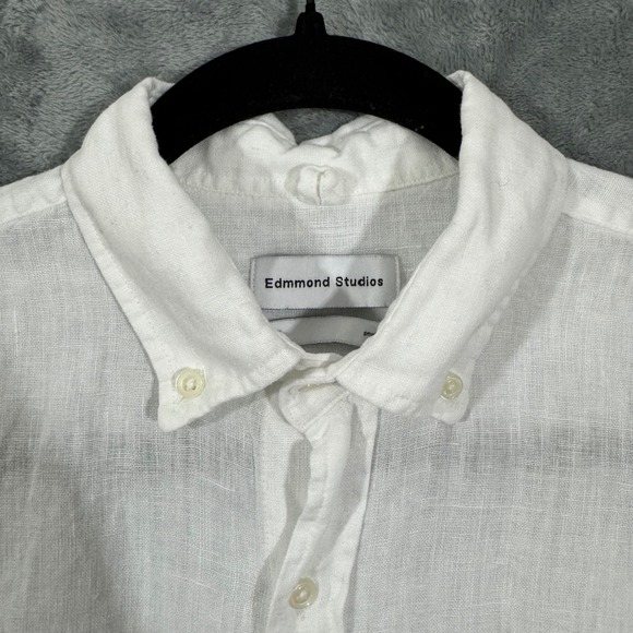 Edmmond Studios White Linen Button Down Long Sleeve Shirt - Picture 5 of 14